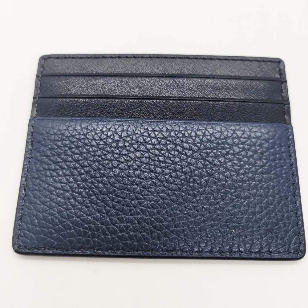Michael Kors Cooper Pebbled Leather Tall Card Case Navy Blue & Black NWT